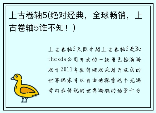 上古卷轴5(绝对经典，全球畅销，上古卷轴5谁不知！)